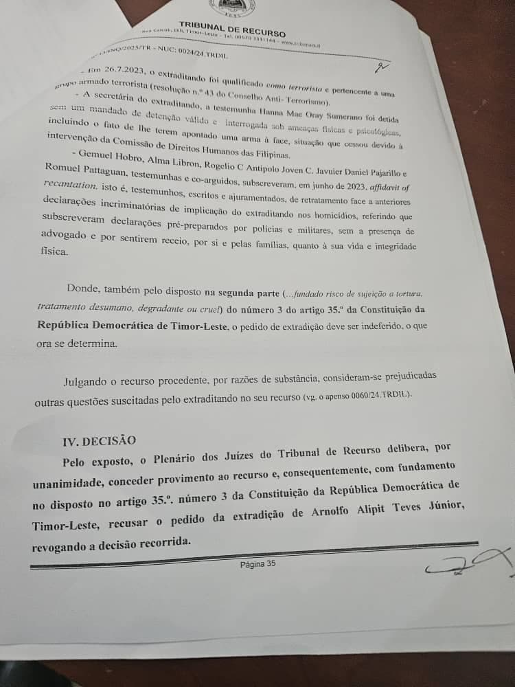 最高法院:驳回菲律宾引渡特维斯请求