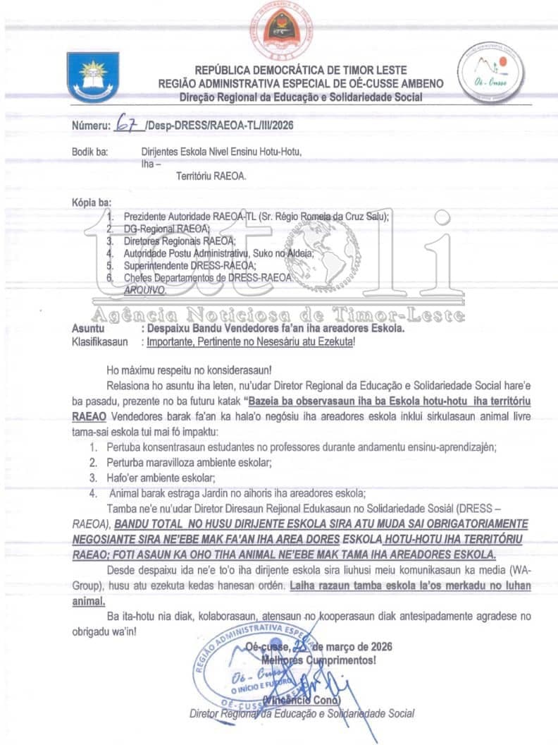欧库西全面禁止小贩在学校周边摆卖