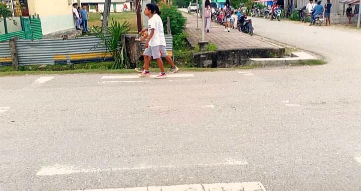 维凯克市斑马线油漆褪色，行人过街困难